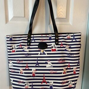Paris Stripe Tote Bag with Black Handles brand Fashion Escalade